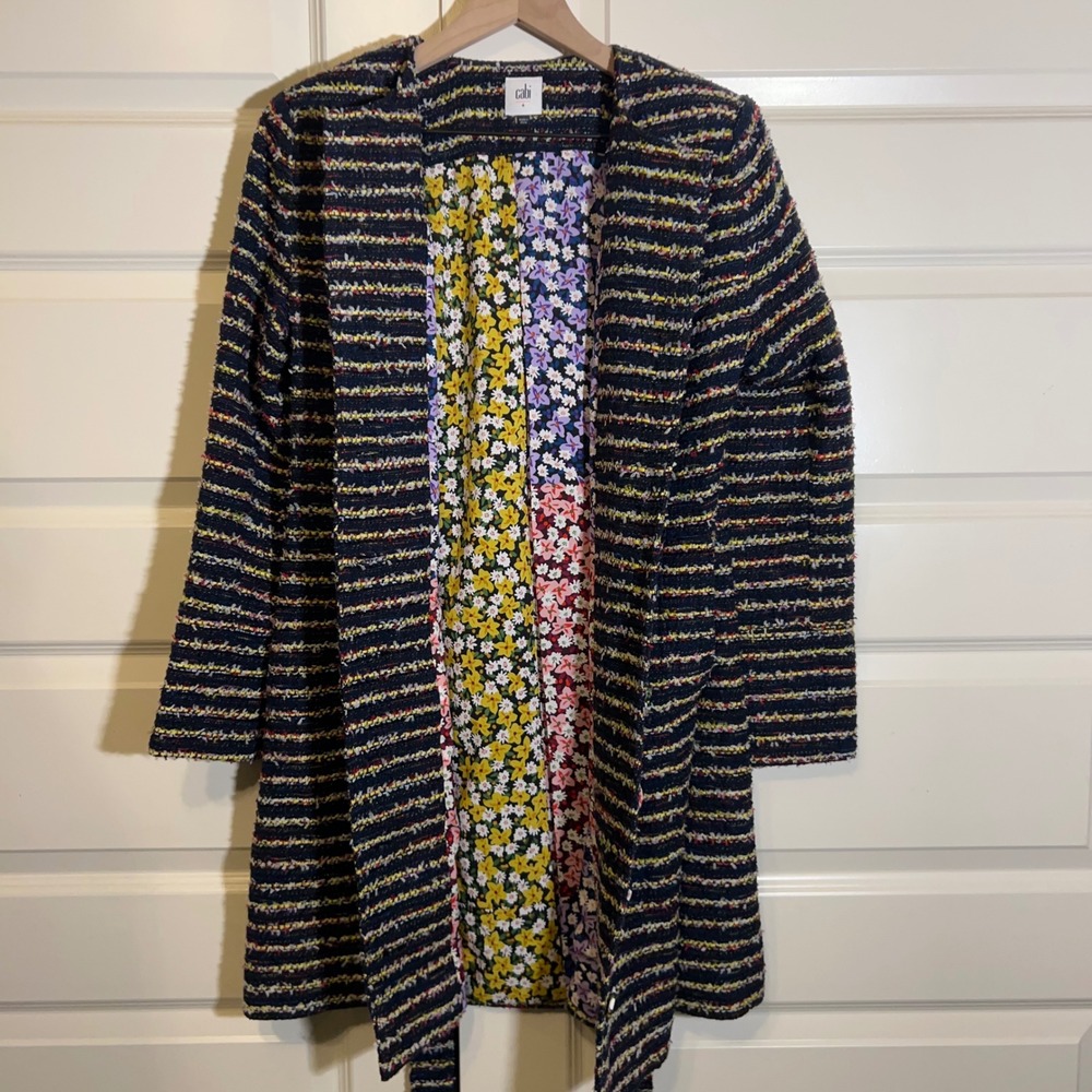 Cabi 5660 Headline Topper Coat in Navy Blue Tweed and Floral, Women's Size 4 - Picture 2 of 16